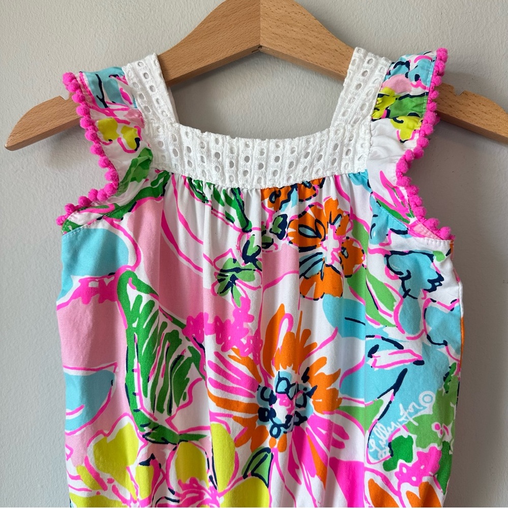 Lilly Pulitzer Bright Pink Floral Nosey Posey Romper Size 18 Months - Picture 2 of 11